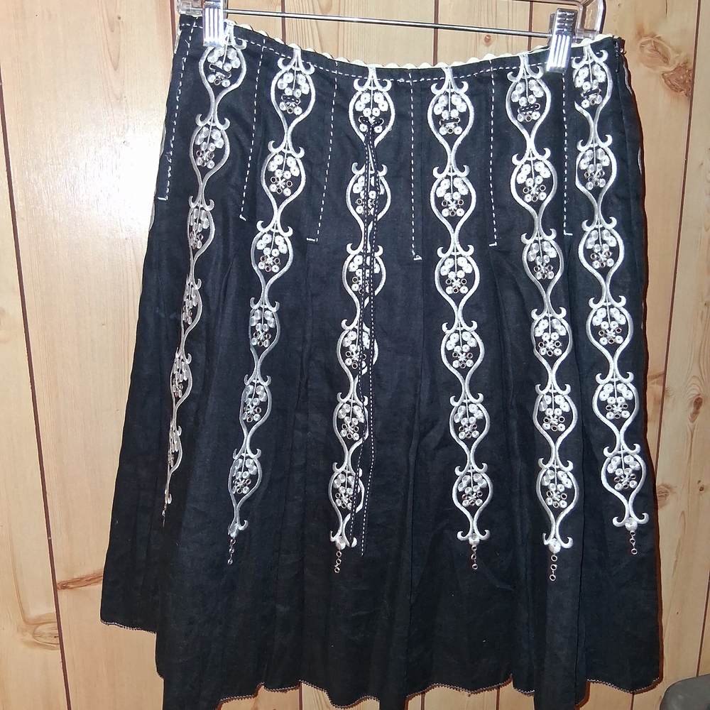 Grace Elements Black Skirt with White Embroidery